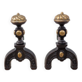 Vintage fireplace pegs, empire style cast iron and brass pegs, fireplace accessories