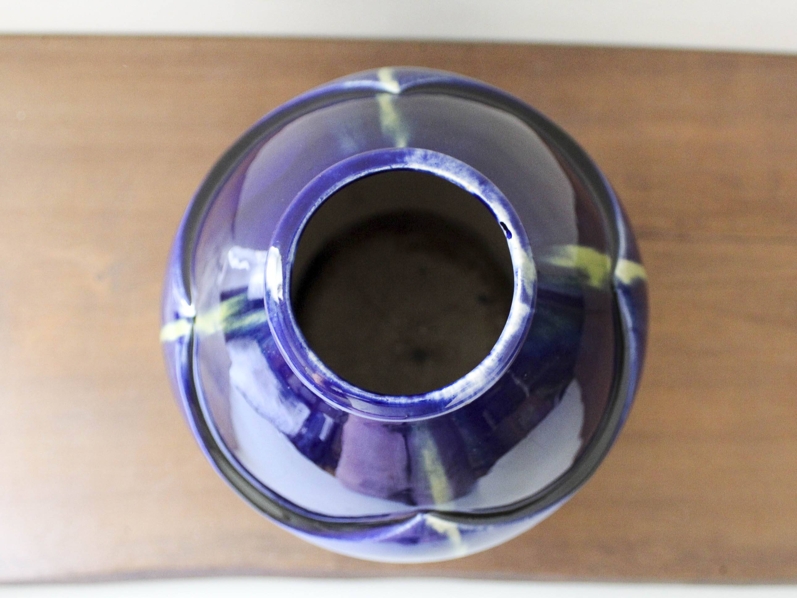 Art Deco vase in midnight blue glazed ceramic