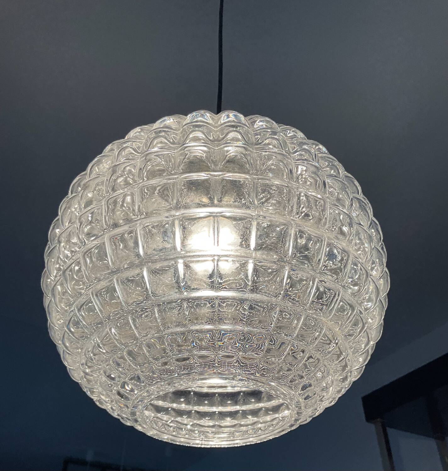 Vintage pendant light from the 70s in molded glass
