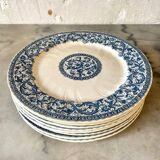 Set of 8 Gien earthenware plates, Rouen pattern, blue garlands and foliage