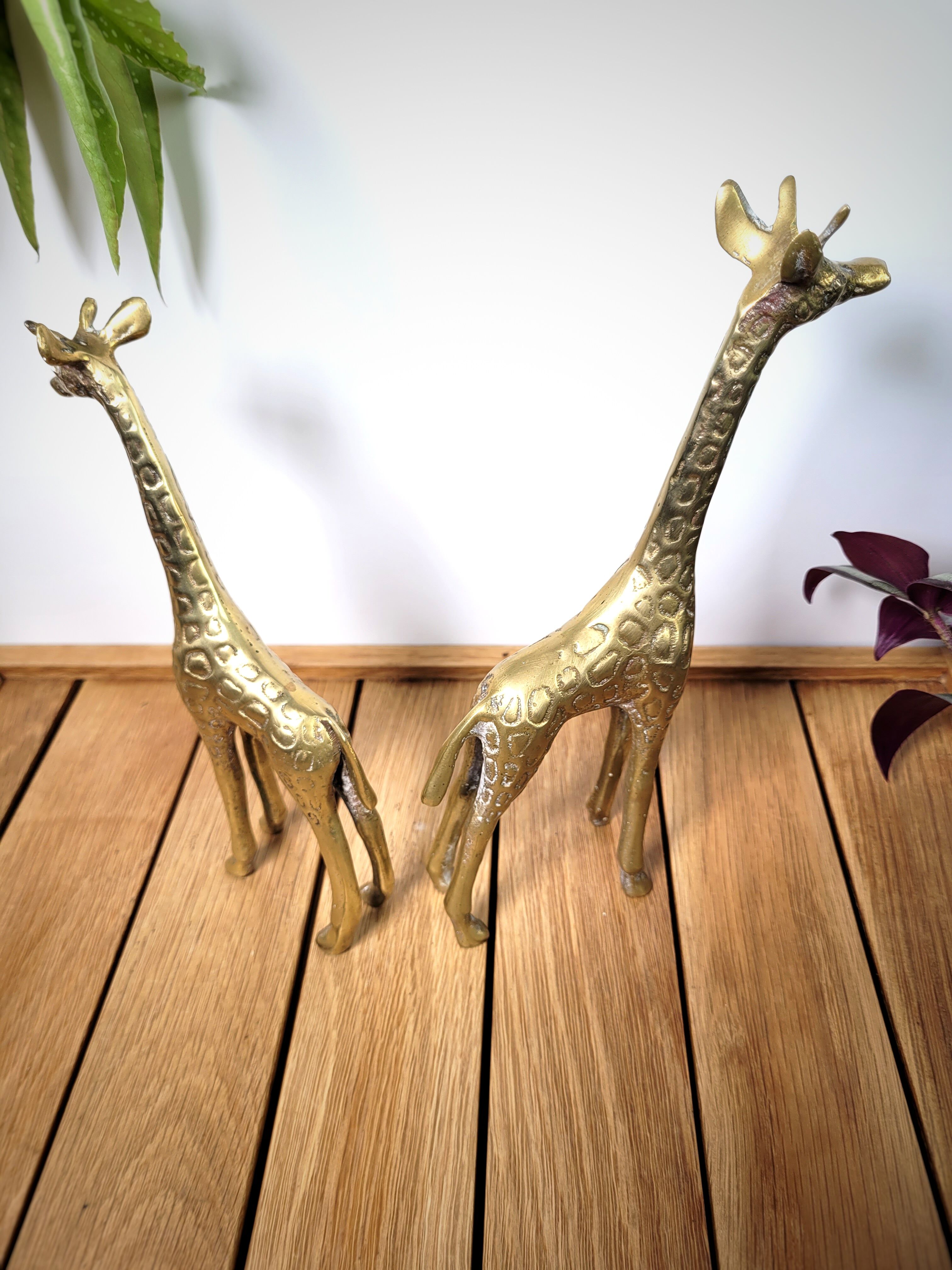 Pair brass giraffes
