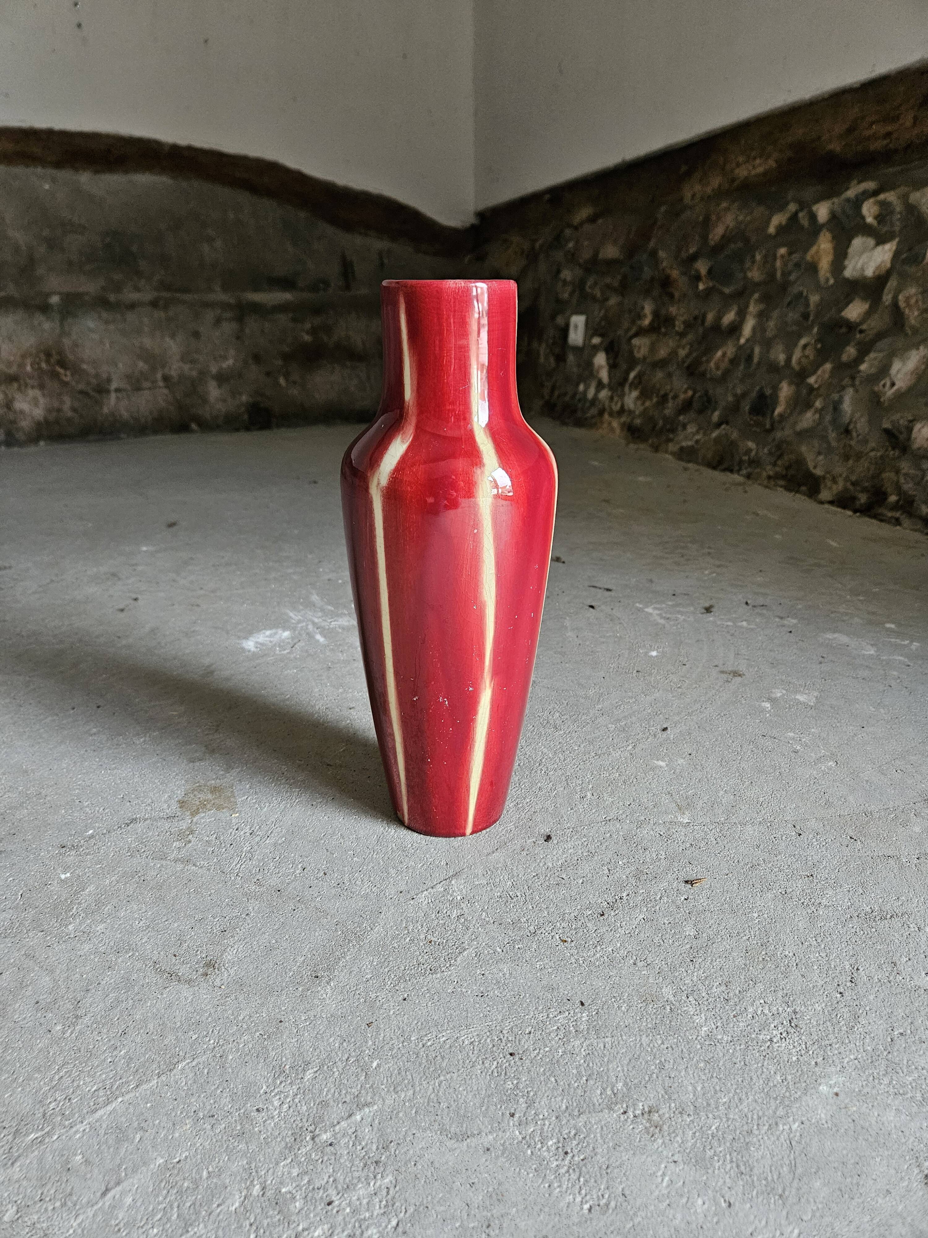 Red Art Deco Ceramic Vase Vierzon Louis Gueule