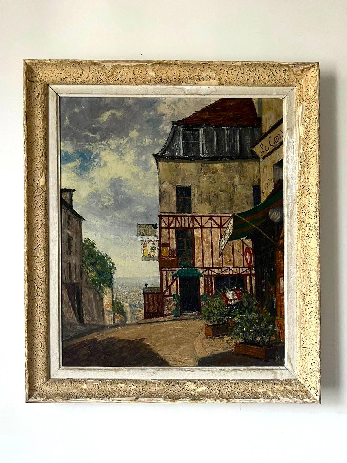 Oil on canvas signed CH Chaloy "Parisian Street" 1953 painting