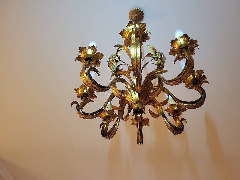 Set of painted metal chandeliers with flower decor