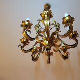 Set of painted metal chandeliers with flower decor