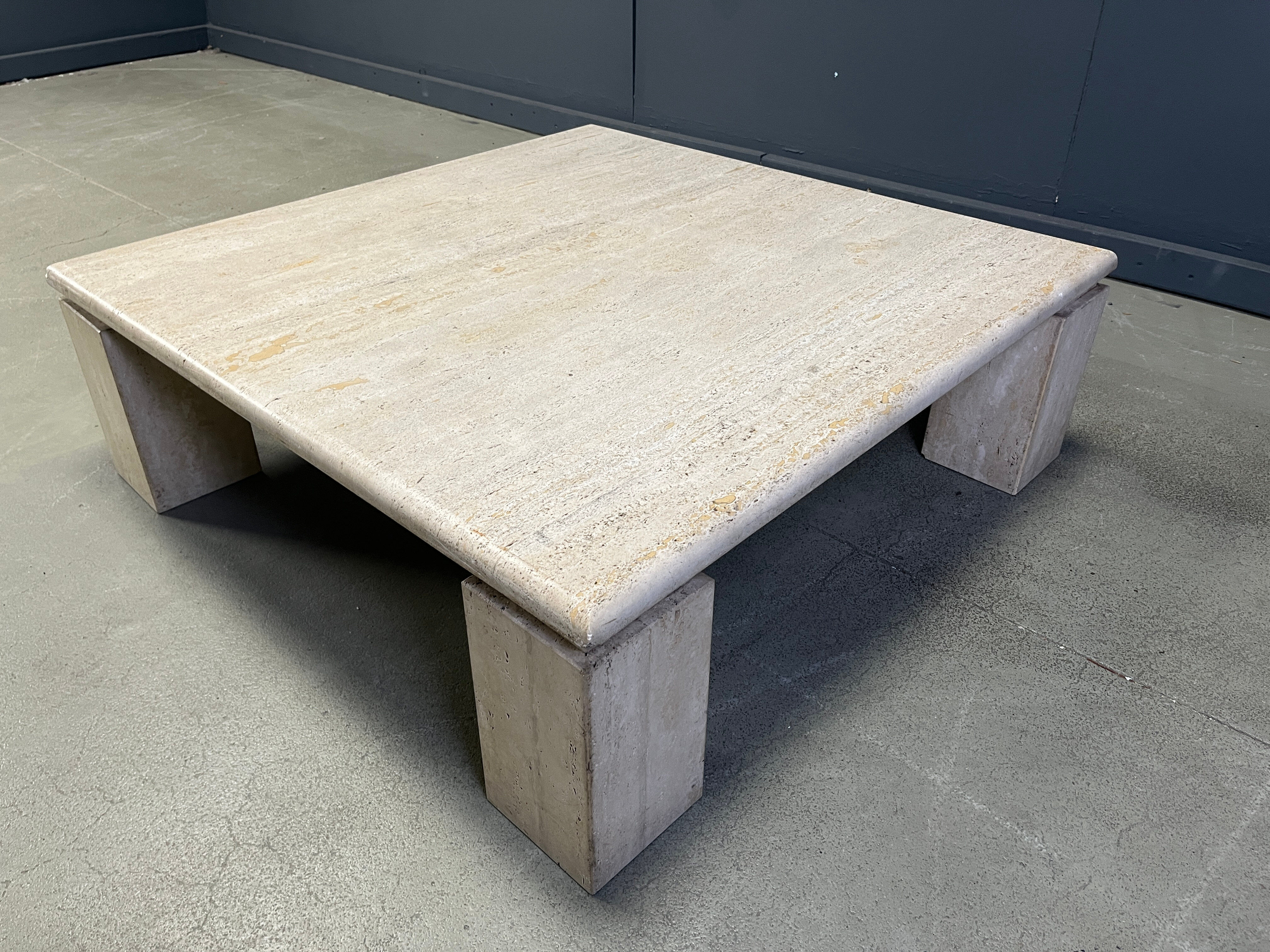 Vintage square four legged travertine coffee table, 1970s