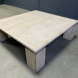 Vintage square four legged travertine coffee table, 1970s