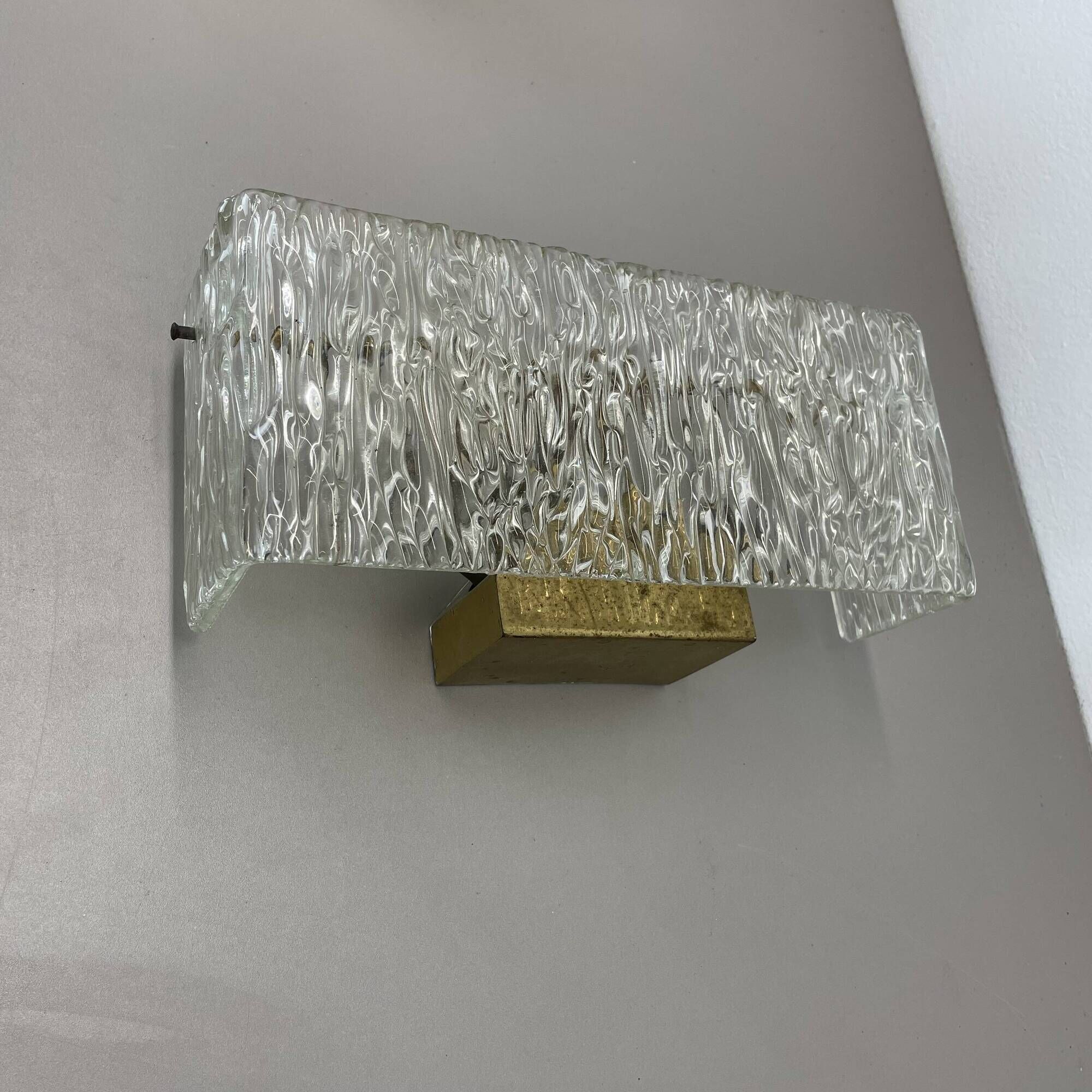 Large 35cm cubic Hollywood Regency Ice Glass Wall Light by J.T. Kalmar 1950
