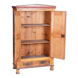 Restored Biedermeier Wardrobe, Spruce, Preserved Original Paintings, Czechia, 1800s