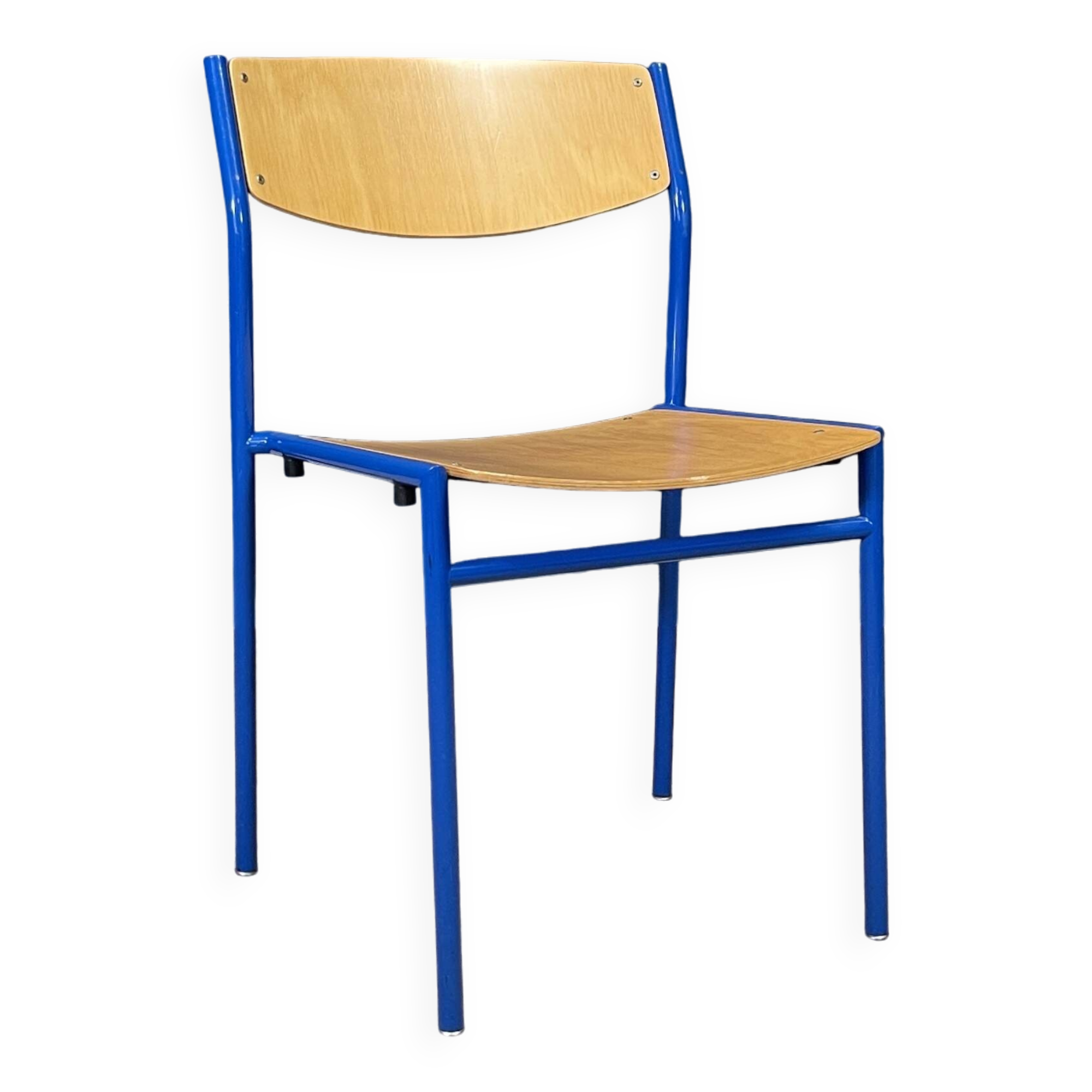 Gijs van der sluis wood chair blue majorelle legs netherlands 70s