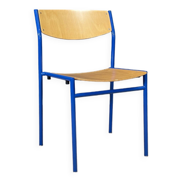 Gijs van der sluis wood chair blue majorelle legs netherlands 70s