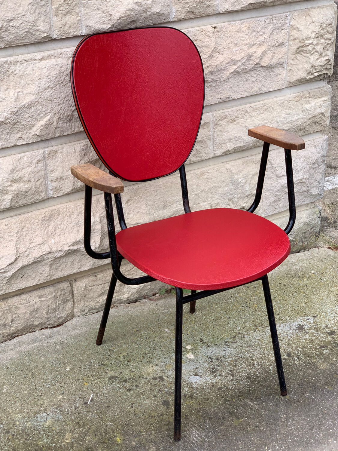 Fauteuil de bureau en métal bois et skaï 1950
