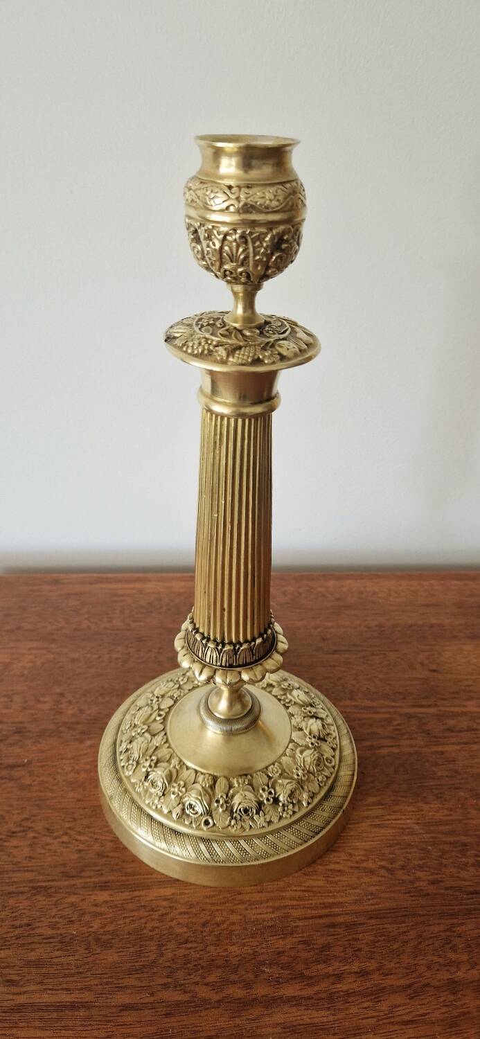 Two gilded bronze candlesticks, 19th century
