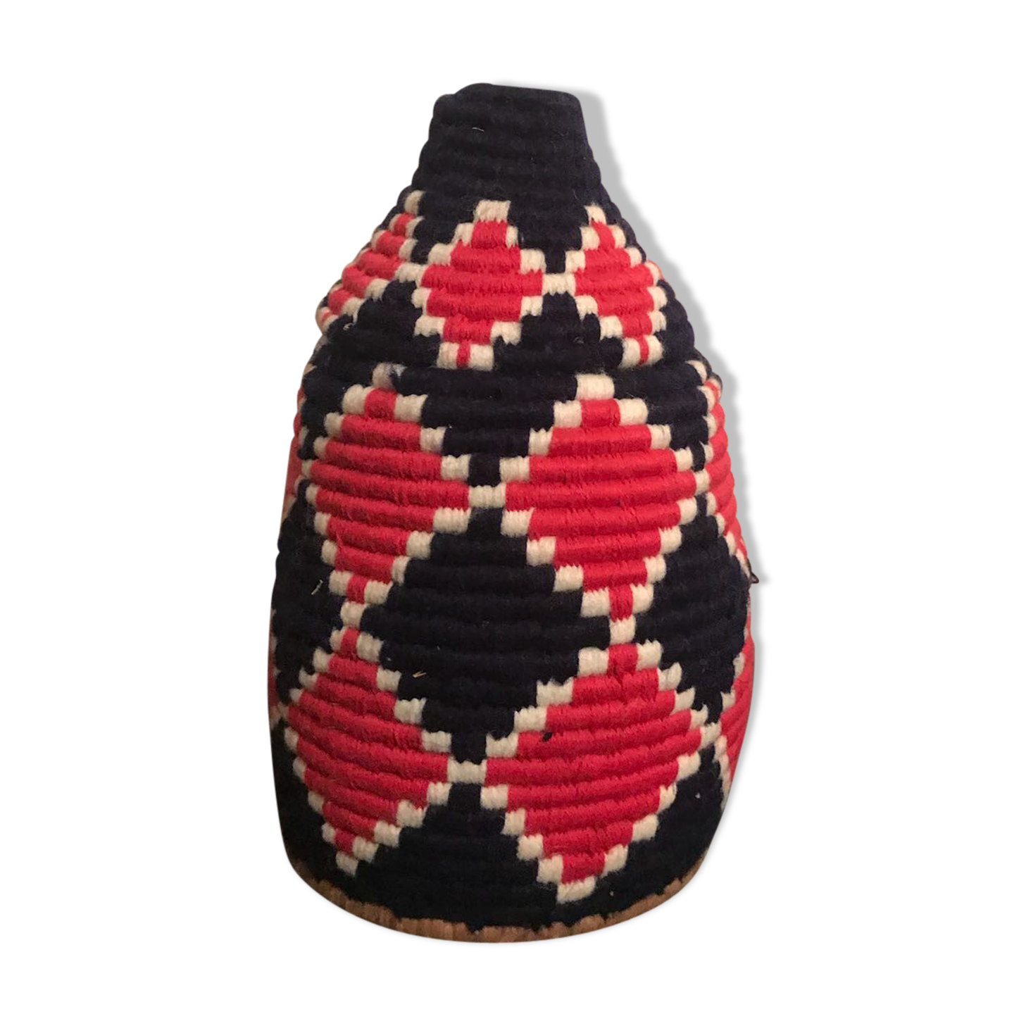 Berber wool and red and black raffia basket