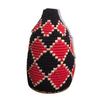 Panier Berbère en laine et raphia rouge et noir