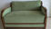2-seater Art Deco sofa — Wooden frame, sage green fabric