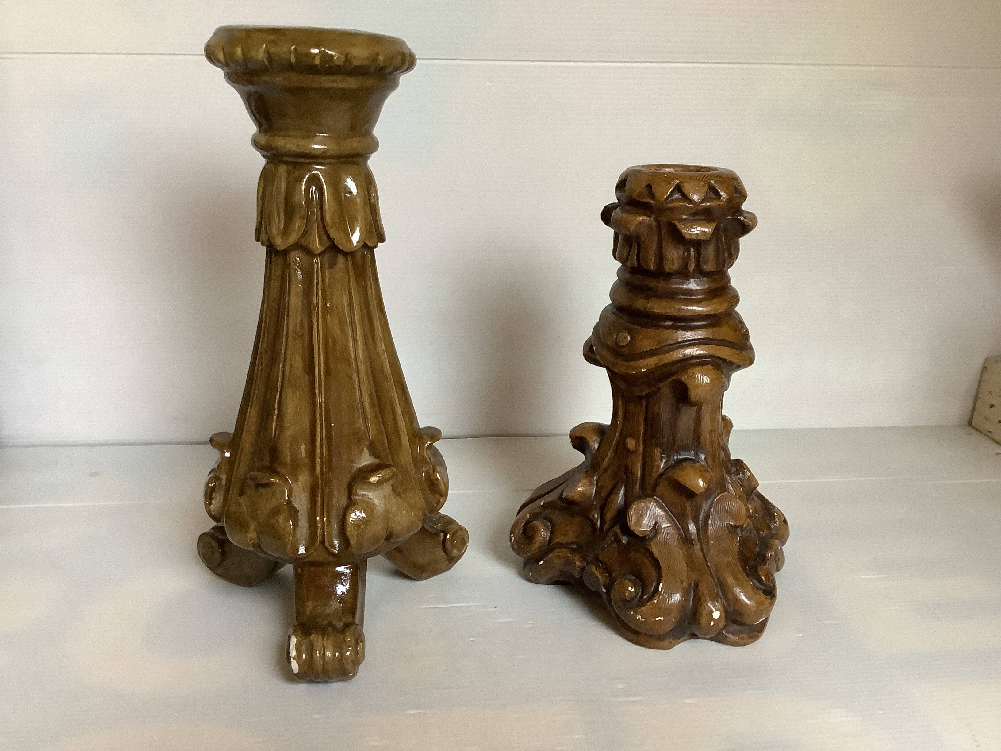 Pair of painted plaster candlesticks