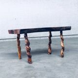 Brutalist Style Handcrafted Oak and Grape Wood Side Table, 1950s