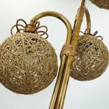 Rare mid century tripod floor lamp bamboo rattan 50s hawaii tiki era 3 shades