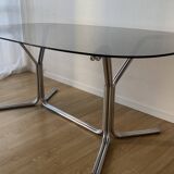 70s oval dining table in glass and chrome