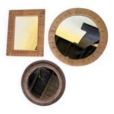 Woven wicker mirror trio from the 1950s.