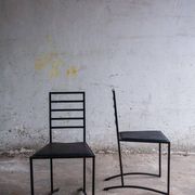 Set of 4 Black Steel Dining Chairs with Black Faux-Leather Seats — Minimalist Geometric Design