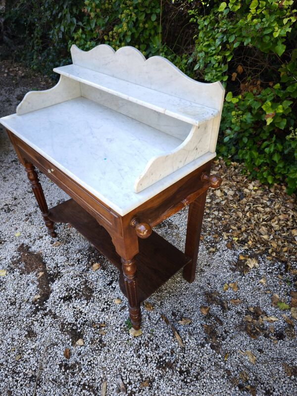 Meuble d'appoint ancien en bois & marbre