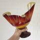 Vintage Swung Vase  Fruit Bowl Retro Red Blown Glass  Handmade Table Decor