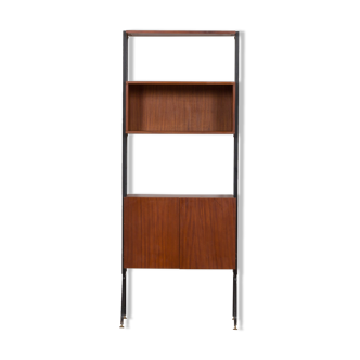 Mid century Italian free standing one bay teak shelving system wall unit, 1960s