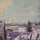 Oil on canvas, landscape under the snow, Jacques Wallart