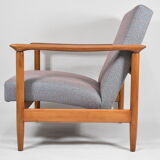 Fauteuil polonais vintage, modèle GFM-142, années 1960, entièrement rénové, tissu gris