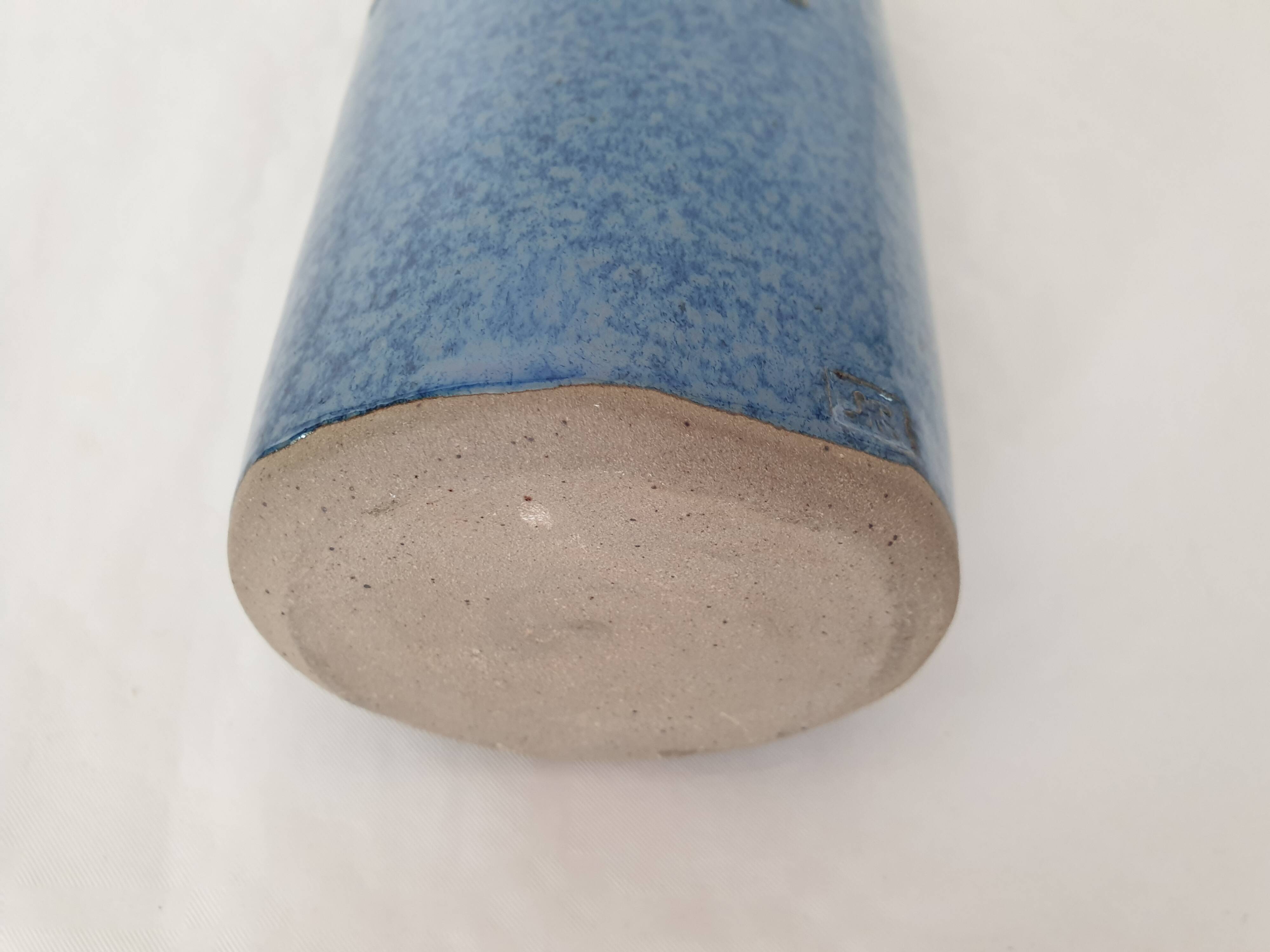 Ceramic vase with blue glaze 25cm Signed Jean Cacheleux Puisaye