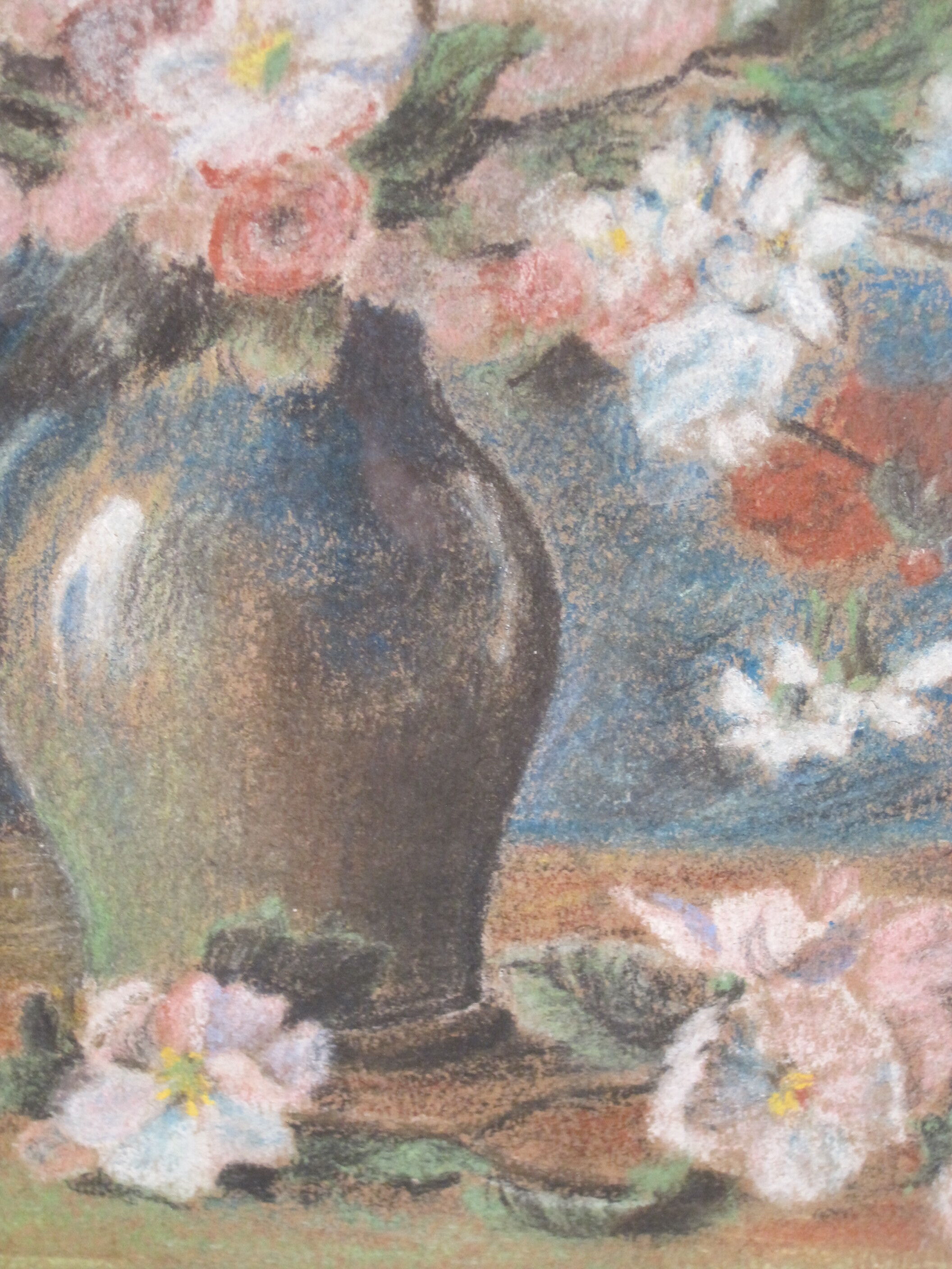 Painting drawing pastel country composition vase bouquet of spring flowers
