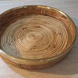 gilded brass-edged rattan basket,