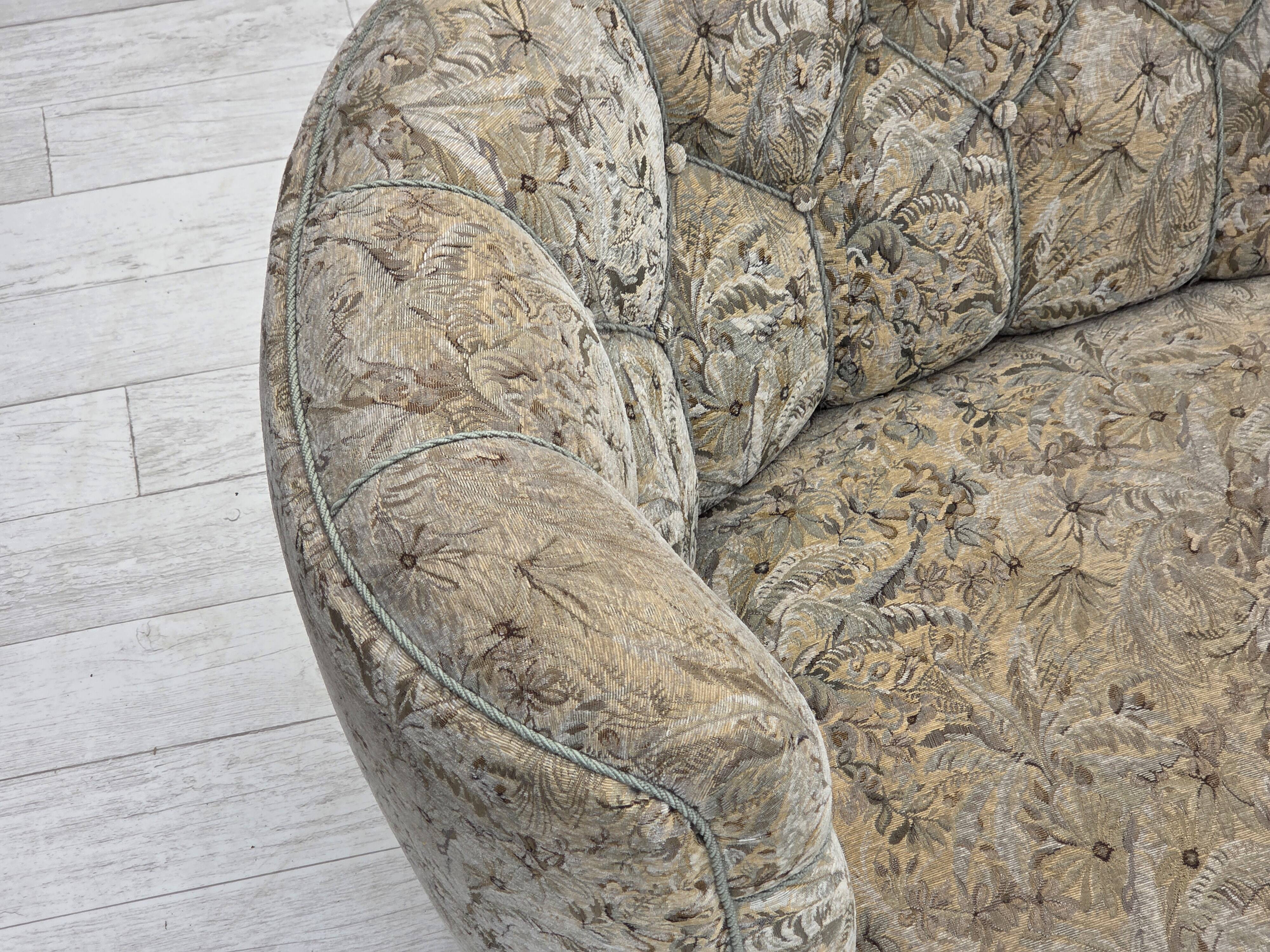 1970s, Danish 3 seater curved sofa, original multicolor furniture fabric.