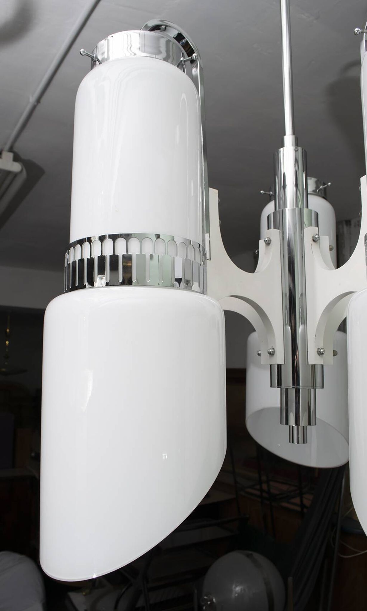Vistosi Midcentury Italian Murano Glass and Steel "Incamiciato" Chandelier