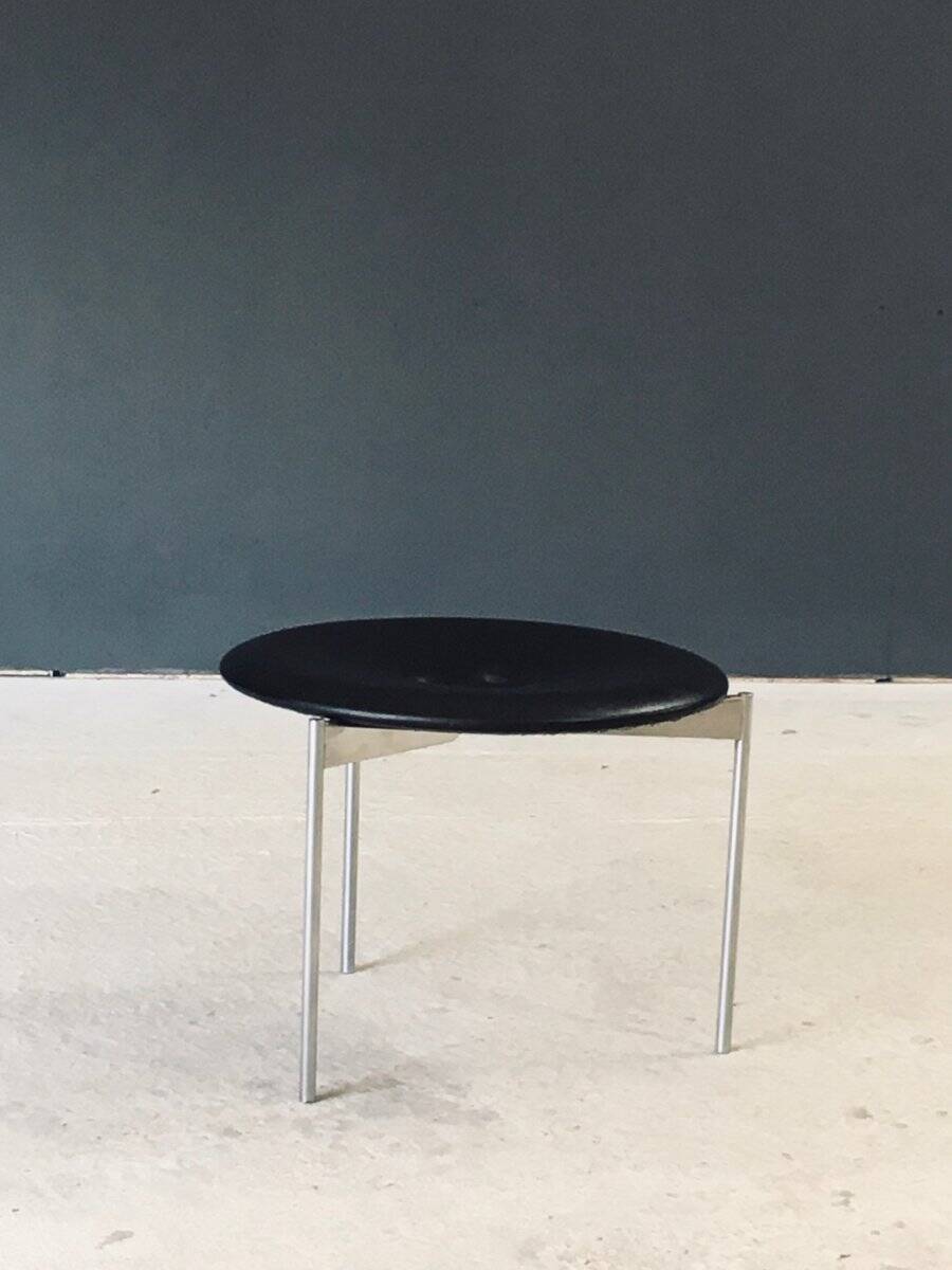 Midcentury Modern Leather Tripod Stool by Uno & Östen Kristiansson for Luxus, Sweden, 1960s