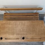 Double school desk in wood and patinated gray