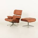 Lounge chair with footstool in aniline leather , 1970s