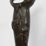 Pewter vase, "Young woman picking a water lily", signed P. Jean, Art Nouveau early twentieth century