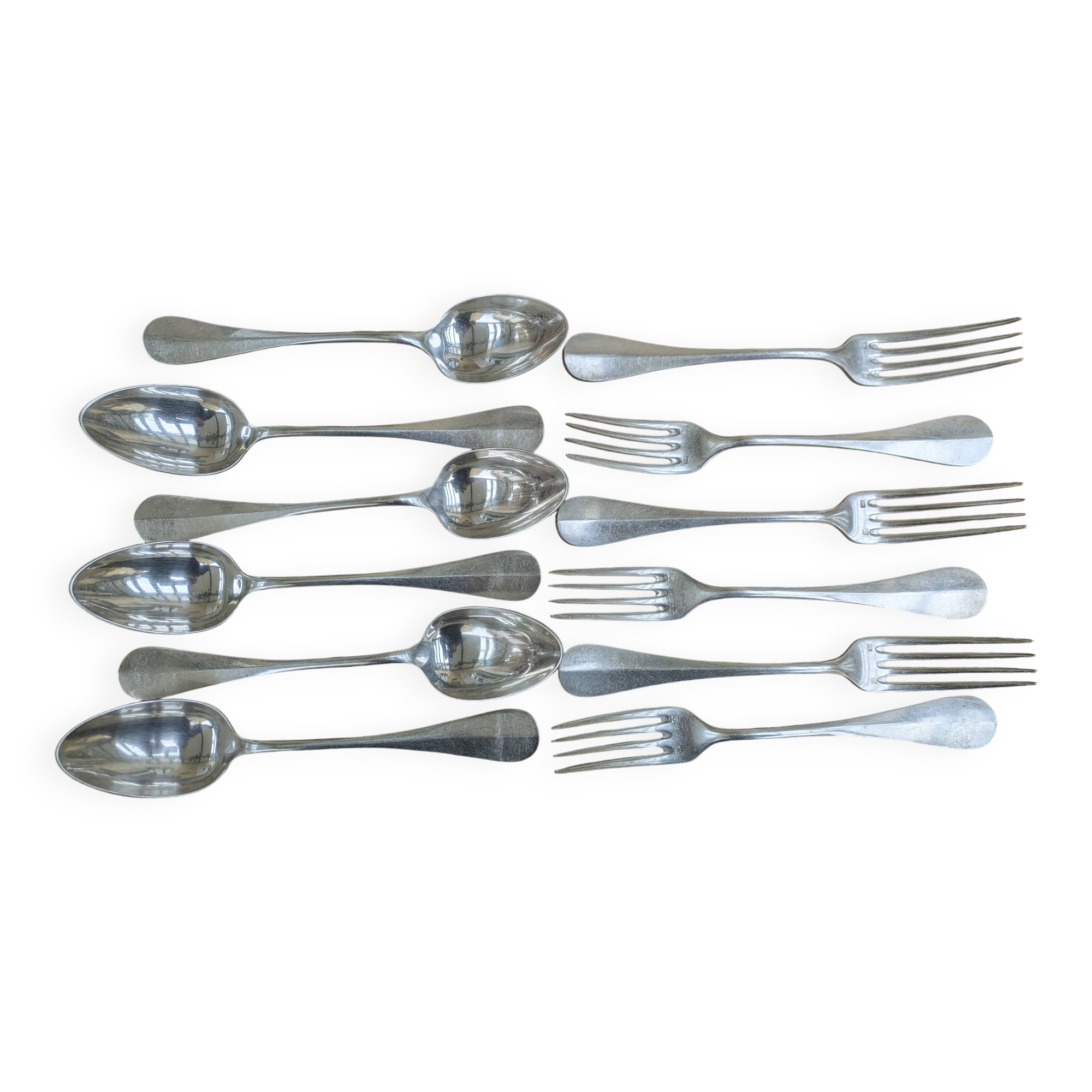 Set of 6 silver plated metal forks and spoons 20g with medallion f