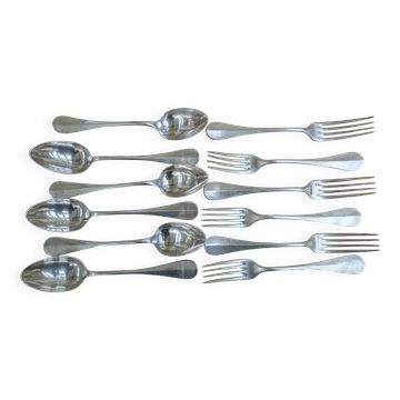 Ensemble de 6 fourchettes et 6 cuillères en métal argenté 20g à médaillon f