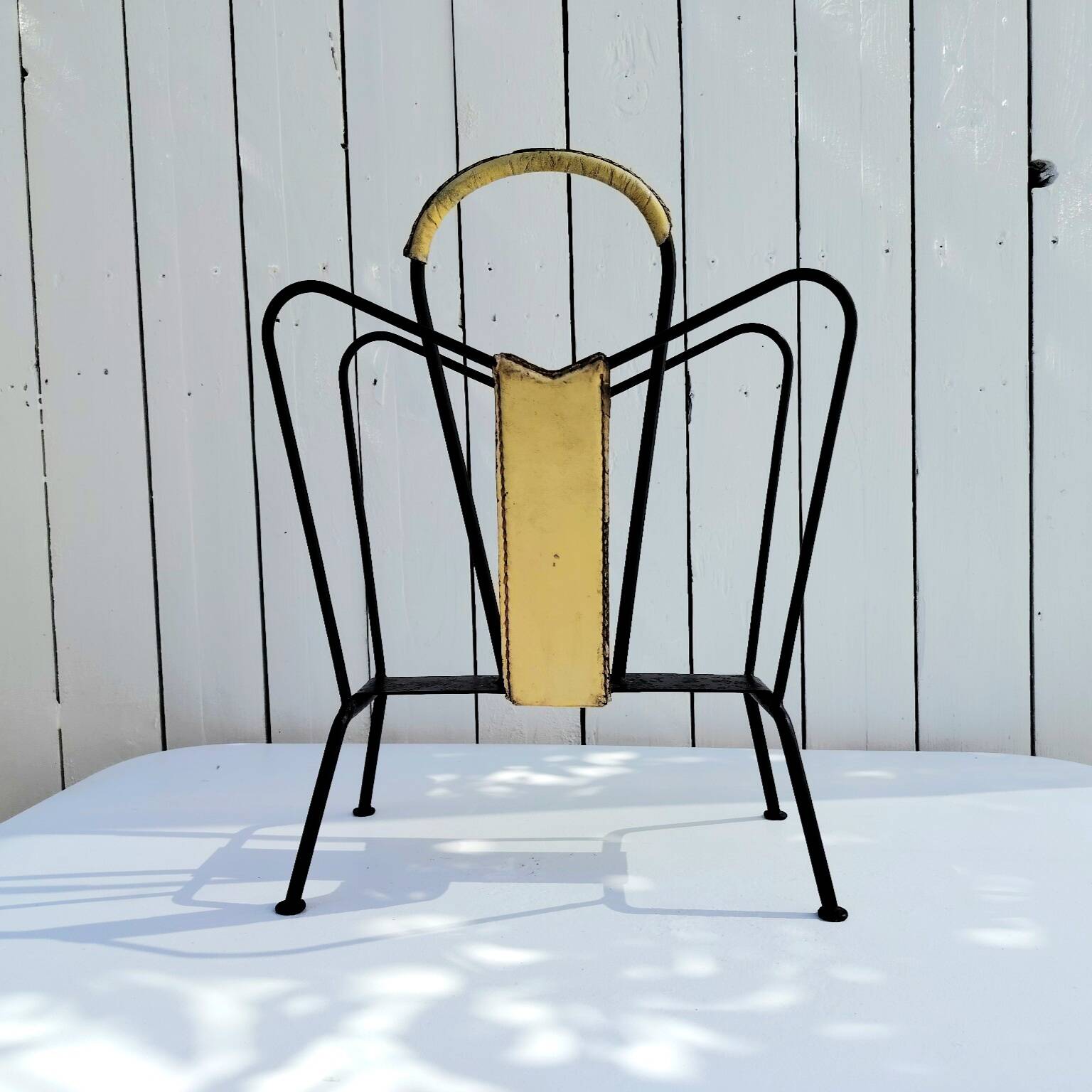 Porte revues métal et cuir, Jacques Adnet, vintage