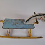 Mid-Century Czechoslovak Wooden Rocking Horse, Hand-Painted, 1960s