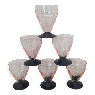 Pink and black etched Art Deco glass