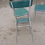 3 chaises chromé et cuir vert