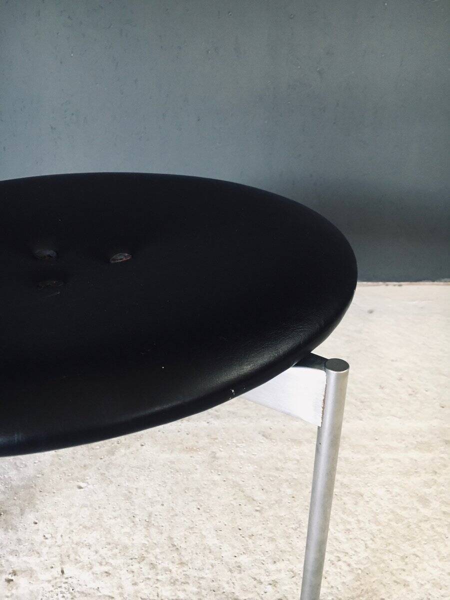 Midcentury Modern Leather Tripod Stool by Uno & Östen Kristiansson for Luxus, Sweden, 1960s