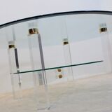 Table basse en lucite, laiton & verre, Belgique 1970