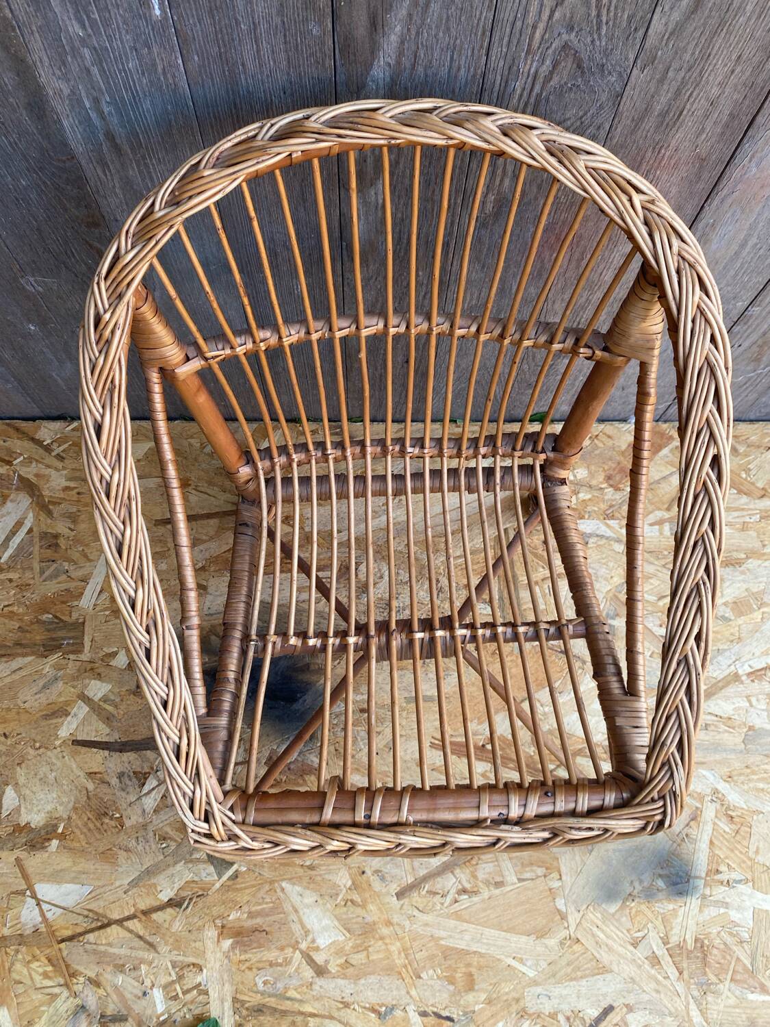 Children's Armchair Shell Antique Rattan 60s Vintage #C574