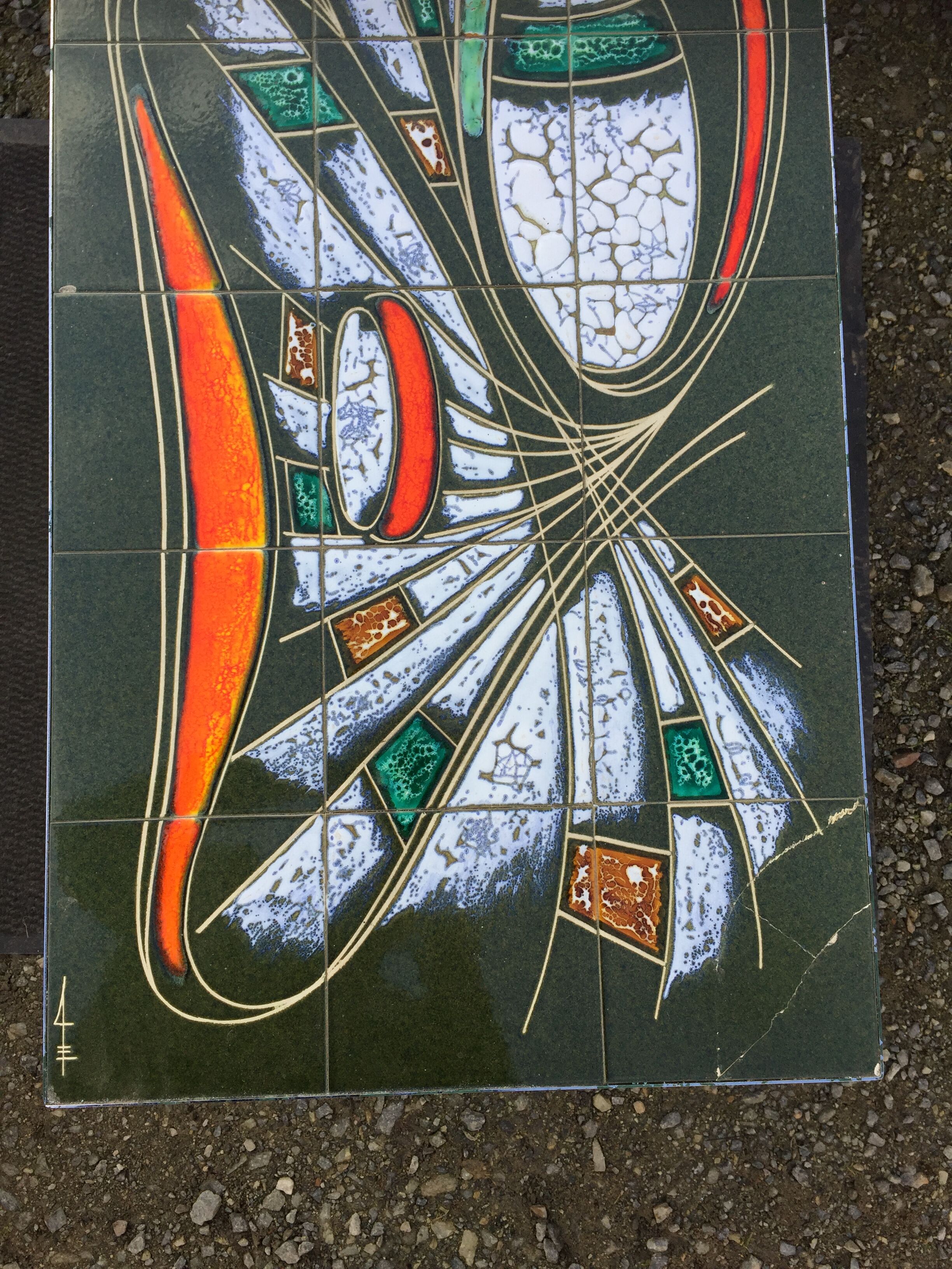 Vintage ceramic coffee table Vallauris spirit with metal x base